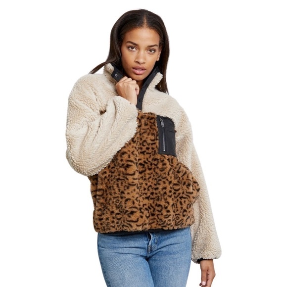 New! Rails Saga Faux Fur Sherpa Leopard Cheetah Pullover Plush Teddy Jacket - Picture 3 of 16